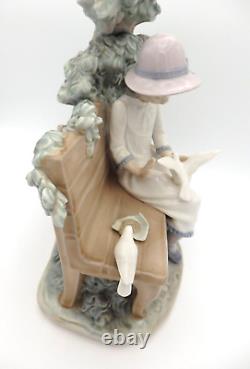 Lladro Nao Porcelain Figurine Girl on Bench Feeding Birds Doves Handmade Spain