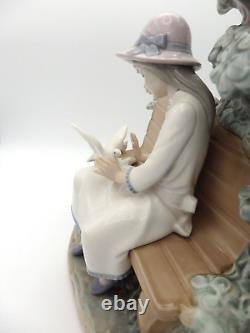 Lladro Nao Porcelain Figurine Girl on Bench Feeding Birds Doves Handmade Spain