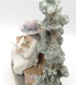 Lladro Nao Porcelain Figurine Girl on Bench Feeding Birds Doves Handmade Spain