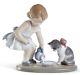 Lladro Porcelain Kitty's Breakfast Time Girl Cat Figurine Ornament 17cm 01008498