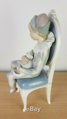 Lladro Pottery Young Harlequin Boy Figurine with Cat on Chair Gloss Finish