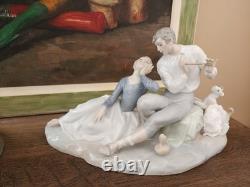 Lladró Rare Flute Player Romantic figurine Man Woman and Dog made Spain #4670