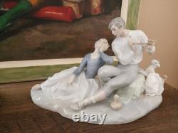 Lladró Rare Flute Player Romantic figurine Man Woman and Dog made Spain #4670