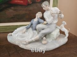 Lladró Rare Flute Player Romantic figurine Man Woman and Dog made Spain #4670