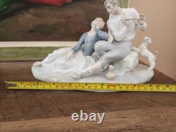 Lladró Rare Flute Player Romantic figurine Man Woman and Dog made Spain #4670