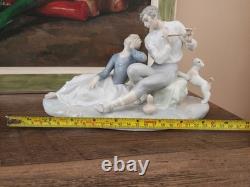 Lladró Rare Flute Player Romantic figurine Man Woman and Dog made Spain #4670
