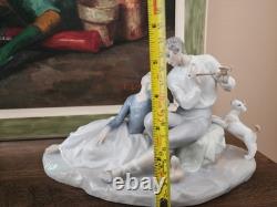 Lladró Rare Flute Player Romantic figurine Man Woman and Dog made Spain #4670