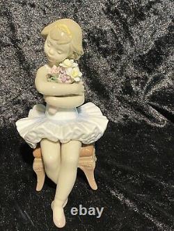 Lladro''first Performance'' Seated Ballerina With Bouquet Of Flowers