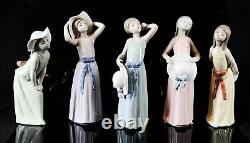Lladro -girls With Straw Hats- Set Of 5 Figure Models 5006 5007 5008 5009 5011