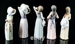 Lladro -girls With Straw Hats- Set Of 5 Figure Models 5006 5007 5008 5009 5011