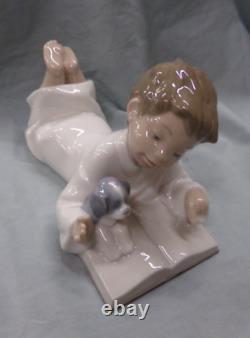 Llardro NAO Repeat After Me Figure Boy Reading To Puppy Dog Porcelain Figurine