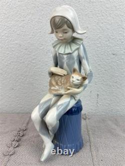 NAO By Lladro Harlequin with Cat Porcelain Figure Boy Collectable Gift Jester
