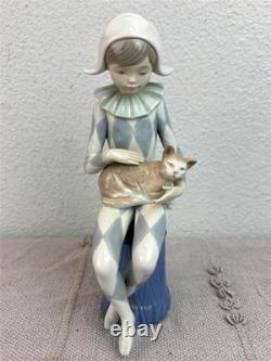 NAO By Lladro Harlequin with Cat Porcelain Figure Boy Collectable Gift Jester