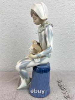 NAO By Lladro Harlequin with Cat Porcelain Figure Boy Collectable Gift Jester