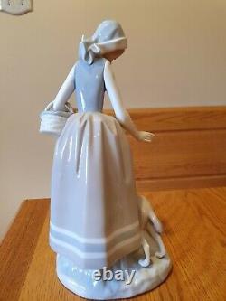 NAO By Lladro Woman Holding Basket With Dog 12 RARE mint condition