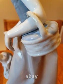 NAO By Lladro Woman Holding Basket With Dog 12 RARE mint condition