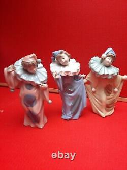 NAO LLADRO CIRCUS STAR PIERROT CLOWN PORCELAIN FIGURE SET x 3