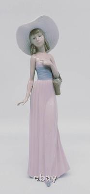 NAO Lladro Girl with Basket of Flowers Figurine 12 Tall Ceramic Woman Retired