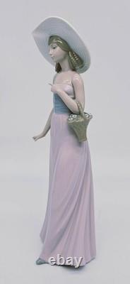 NAO Lladro Girl with Basket of Flowers Figurine 12 Tall Ceramic Woman Retired