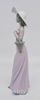 NAO Lladro Girl with Basket of Flowers Figurine 12 Tall Ceramic Woman Retired
