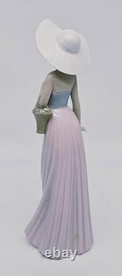 NAO Lladro Girl with Basket of Flowers Figurine 12 Tall Ceramic Woman Retired