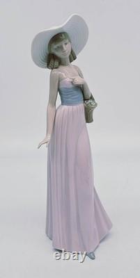 NAO Lladro Girl with Basket of Flowers Figurine 12 Tall Ceramic Woman Retired