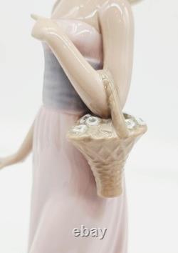 NAO Lladro Girl with Basket of Flowers Figurine 12 Tall Ceramic Woman Retired