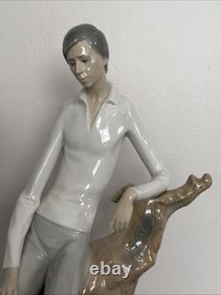 NAO Lladro Large Figure Boy on Stump With Book