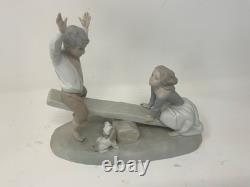 NAO Lladro Spain Bisque Porcelain Boy and Girl on Seesaw with Dog