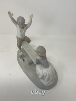 NAO Lladro Spain Bisque Porcelain Boy and Girl on Seesaw with Dog