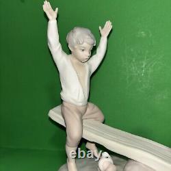 NAO Lladro Spain Bisque Porcelain Boy and Girl on Seesaw with Dog