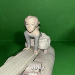 NAO Lladro Spain Bisque Porcelain Boy and Girl on Seesaw with Dog