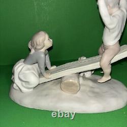 NAO Lladro Spain Bisque Porcelain Boy and Girl on Seesaw with Dog