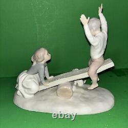 NAO Lladro Spain Bisque Porcelain Boy and Girl on Seesaw with Dog