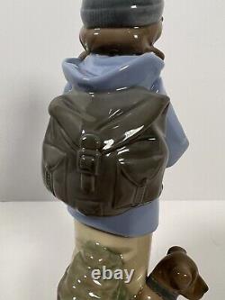 NAO Lladro Traveling Girl with Dog Blue Backpack and Jacket Figure Retired #1038