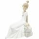 NAO Spring Girl Bird Basket Pottery Doll Figure 17cm