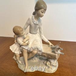 NAO by Lladro Figurine 2 Young Girls on Bench Feeding Birds 1970s