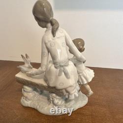 NAO by Lladro Figurine 2 Young Girls on Bench Feeding Birds 1970s