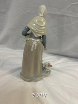NAO by Lladro Peasant Woman Feeding Two Rabbits Porcelain Figurine #144
