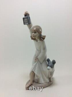 NAO by Lladro Porcelain Figure 1055B Girl Nightgown Lantern Dog 21 cm