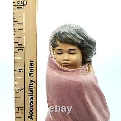 NAO by Lladro Woman Facing the Wind All Wrapped Up In A Winter Shawl 11 Tall