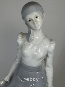 NAO by Lladro Woman Figurine Grey Dress Scarf Porcelain Lady. 10.5 tall. Vintag