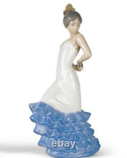 Nao By Lladro #418 Flamenco Bnib Lady Flamenco Dancer Blue White Dress Spanish