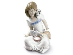 Nao By Lladro Breakfast Girl Figurine #1569 Brand Nib Kitten Cat Lover Save$ F/s