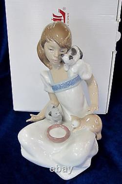 Nao By Lladro Breakfast Girl Figurine #1569 Brand Nib Kitten Cat Lover Save$ F/s