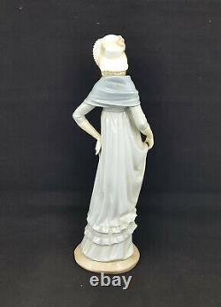 Nao By Lladro Figure Of A Lady Wearing Long Blue Dress and Bonnet