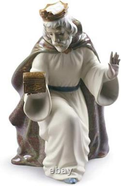 Nao By Lladro King Melchior With Chest Gres #12034 Brand Nib Nativity X-mas F/sh