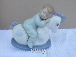 Nao By Lladro Rock Me To Sleep Boy Figurine #1476 Rocking Horse