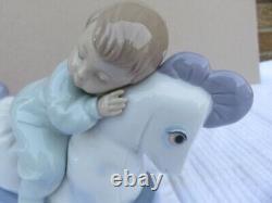 Nao By Lladro Rock Me To Sleep Boy Figurine #1476 Rocking Horse