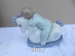 Nao By Lladro Rock Me To Sleep Boy Figurine #1476 Rocking Horse